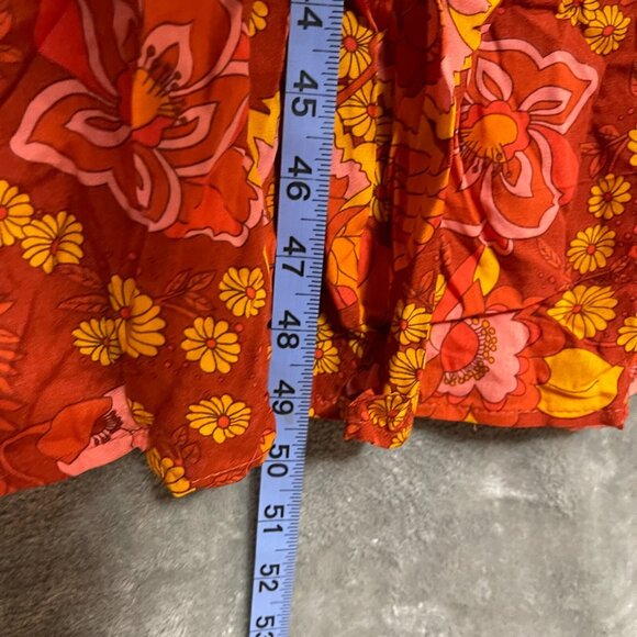 Women Colorful Floral 90s Retro Hippie Boho Girly Smocked Tiered Maxi Dress L - Picture 12 of 14